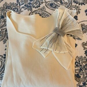 Elegant Cream Bow-Accent Women's Top